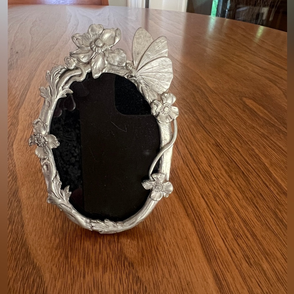 Vintage Elias Fine Pewter Mini Picture Frame with butterfly and flowers